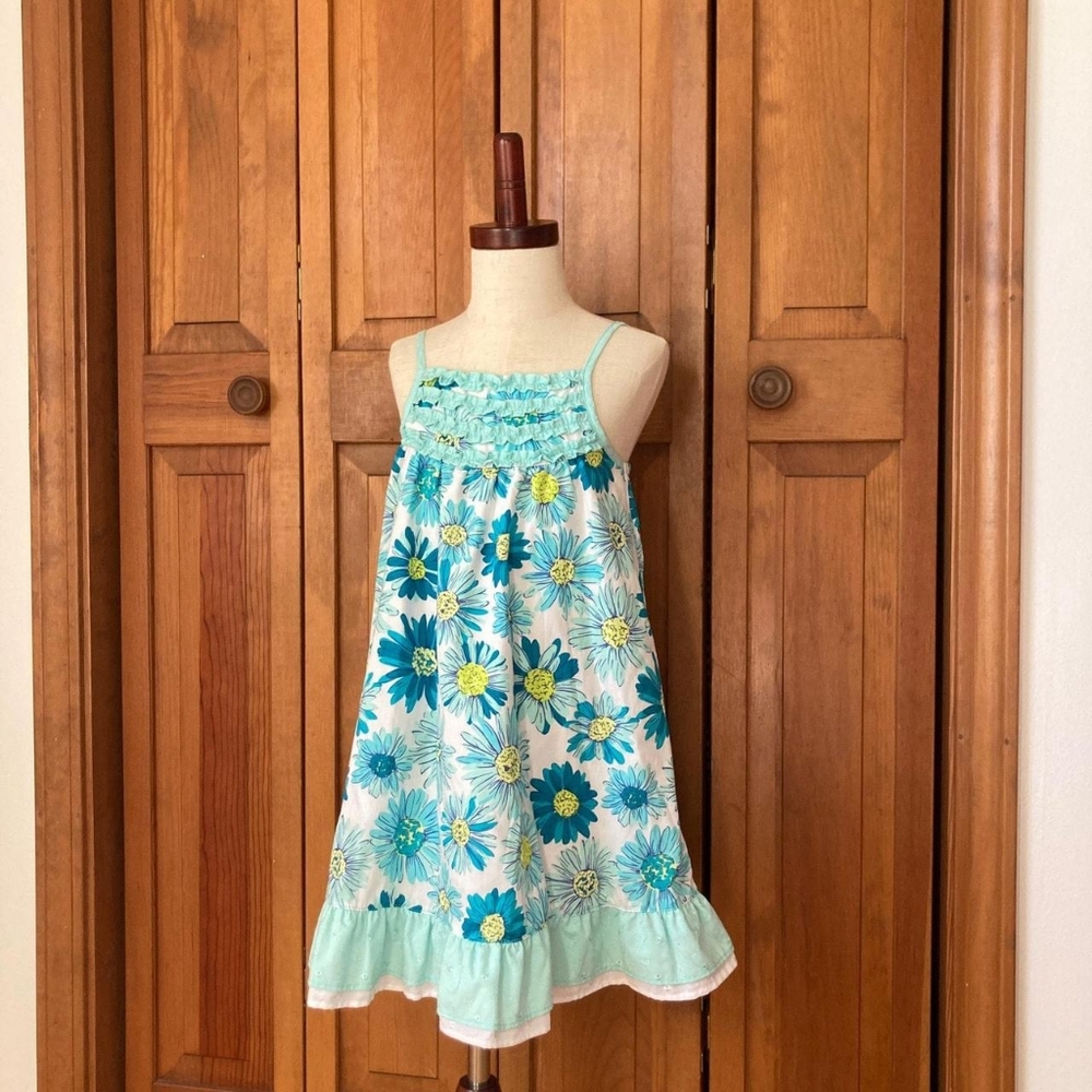 Floral Sleeveless Dress in Blue and Green